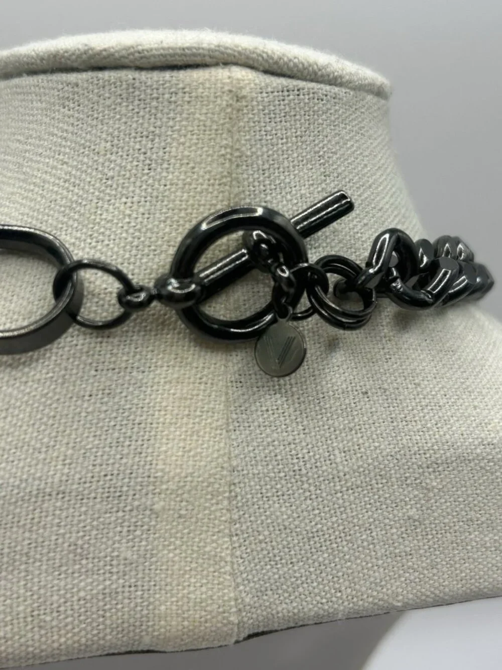 Vintage Black Gunmetal Mixed Link Chain Necklace Toggle Clasp Statement Necklace - Picture 8 of 16
